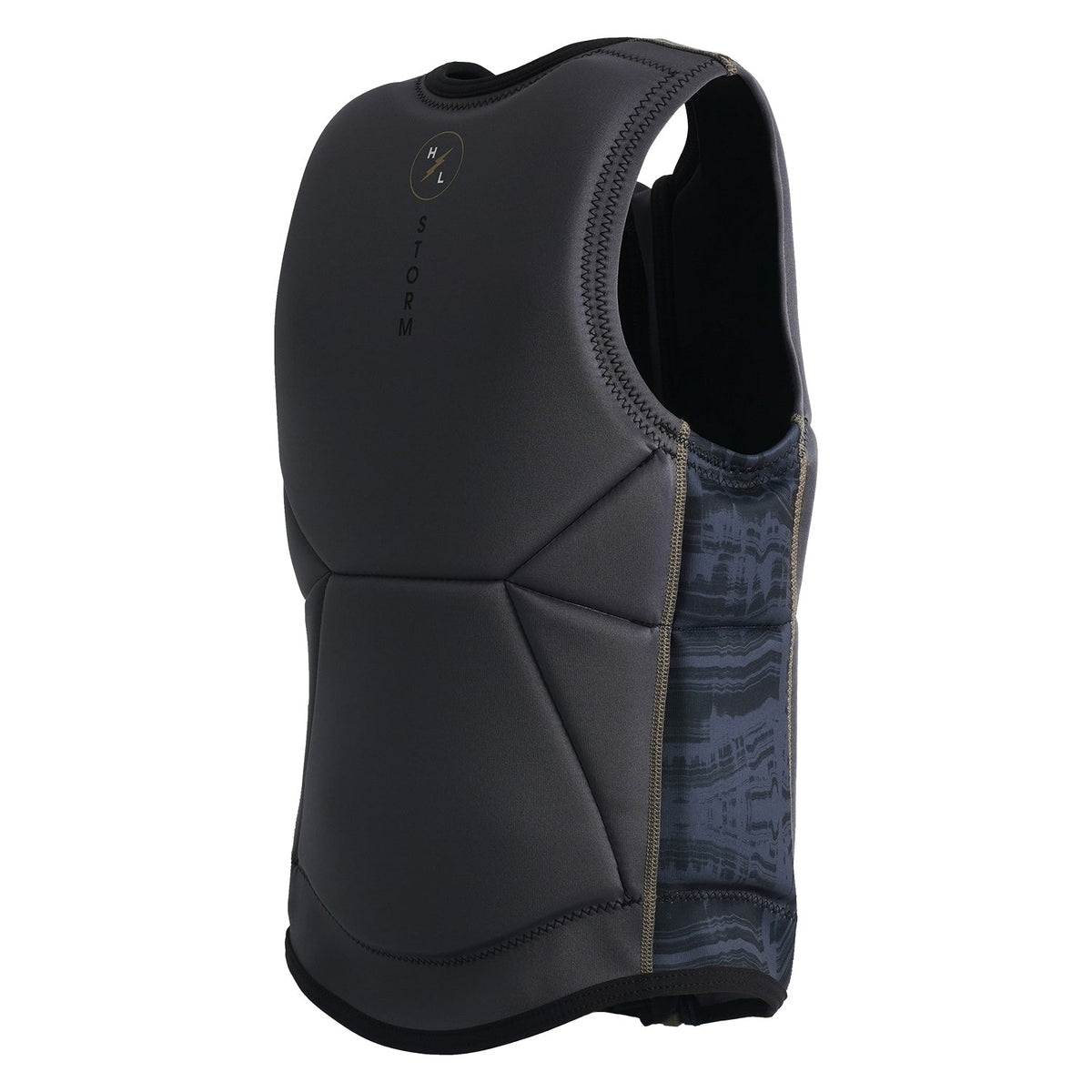 Rear angled view of Storm Jacket showing smooth gray back with HL Storm logo near collar.