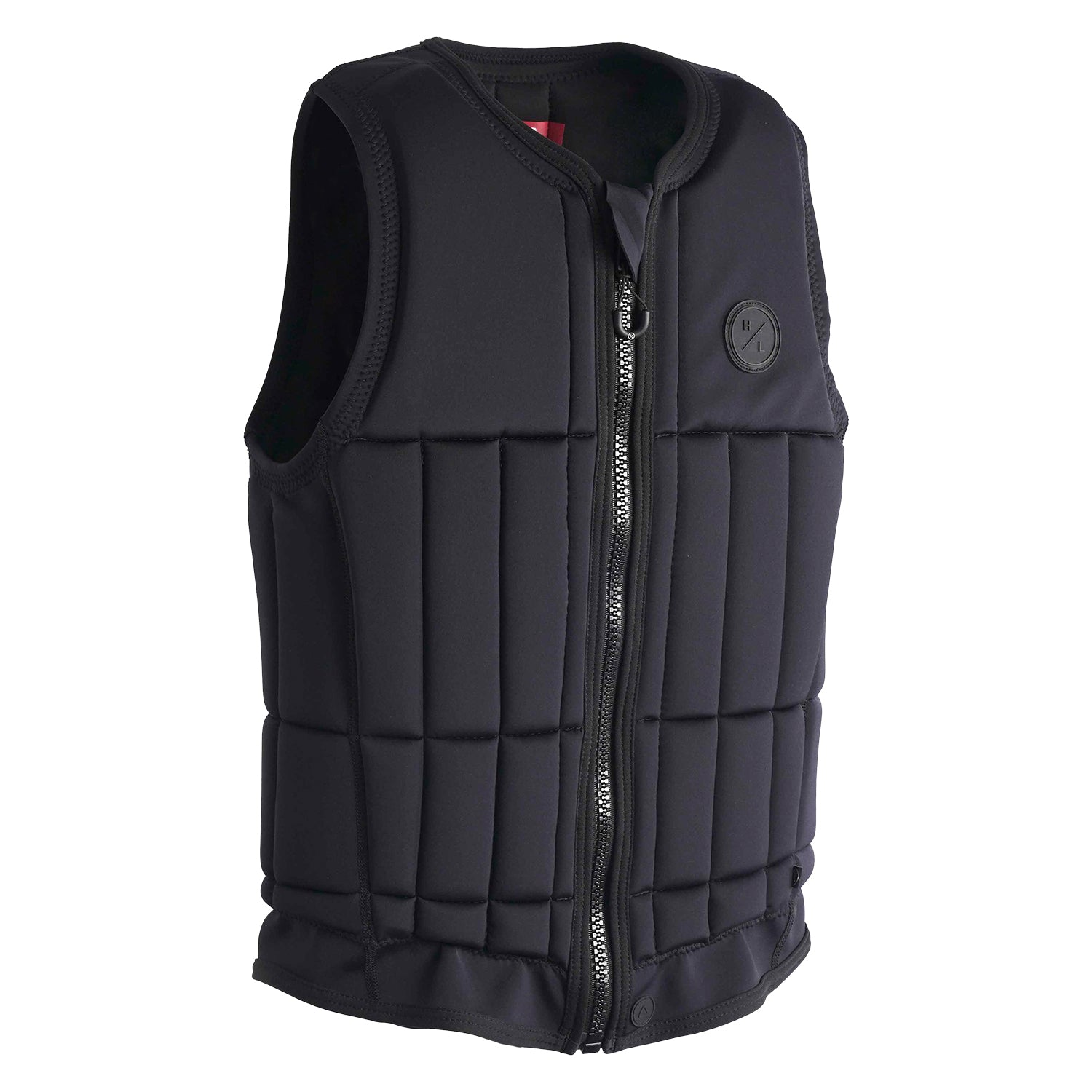 Angled view of Talos Jacket showing black grid padding and zip front with HL logo on chest.