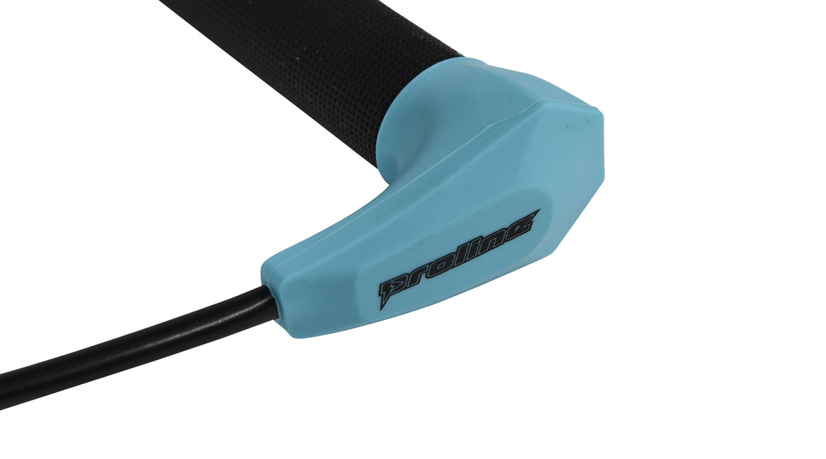 Close-up of cyan Choice Handle end showing Proline logo and textured black grip.