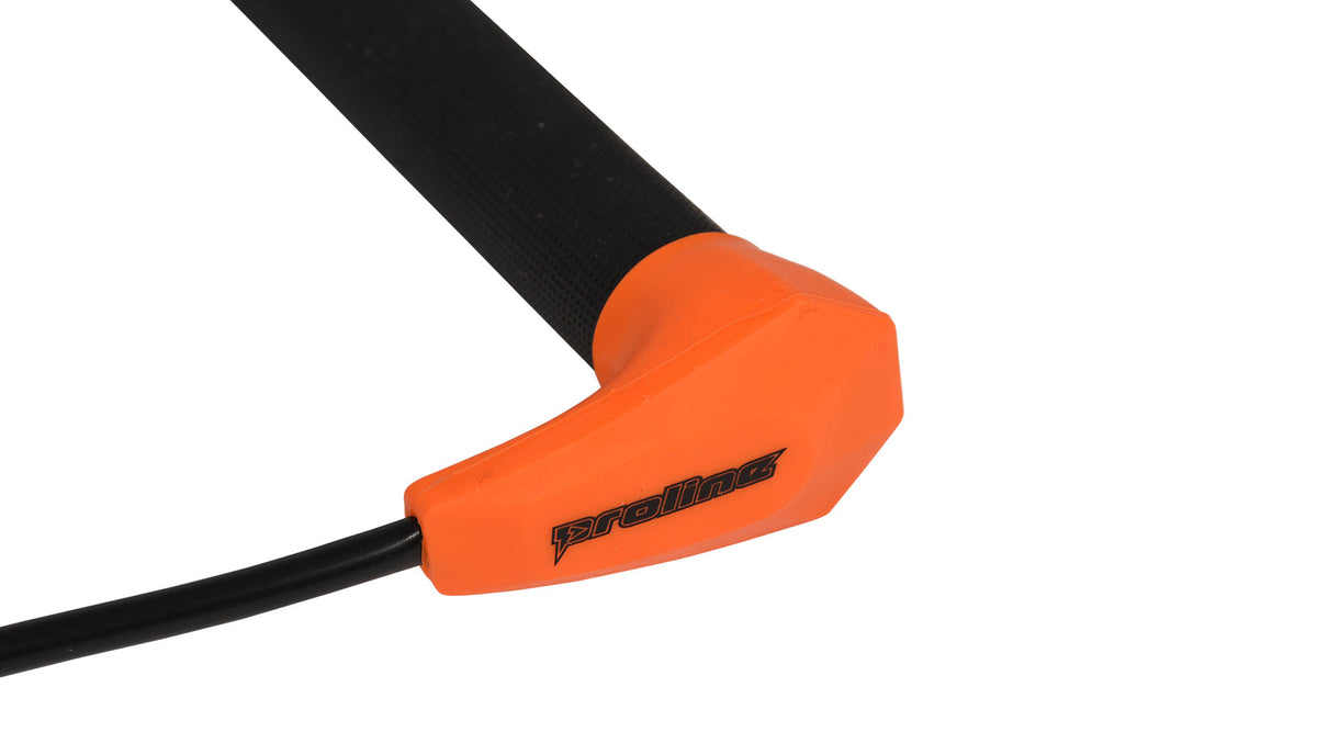 Close-up of orange Choice Handle end showing Proline logo and textured black grip.