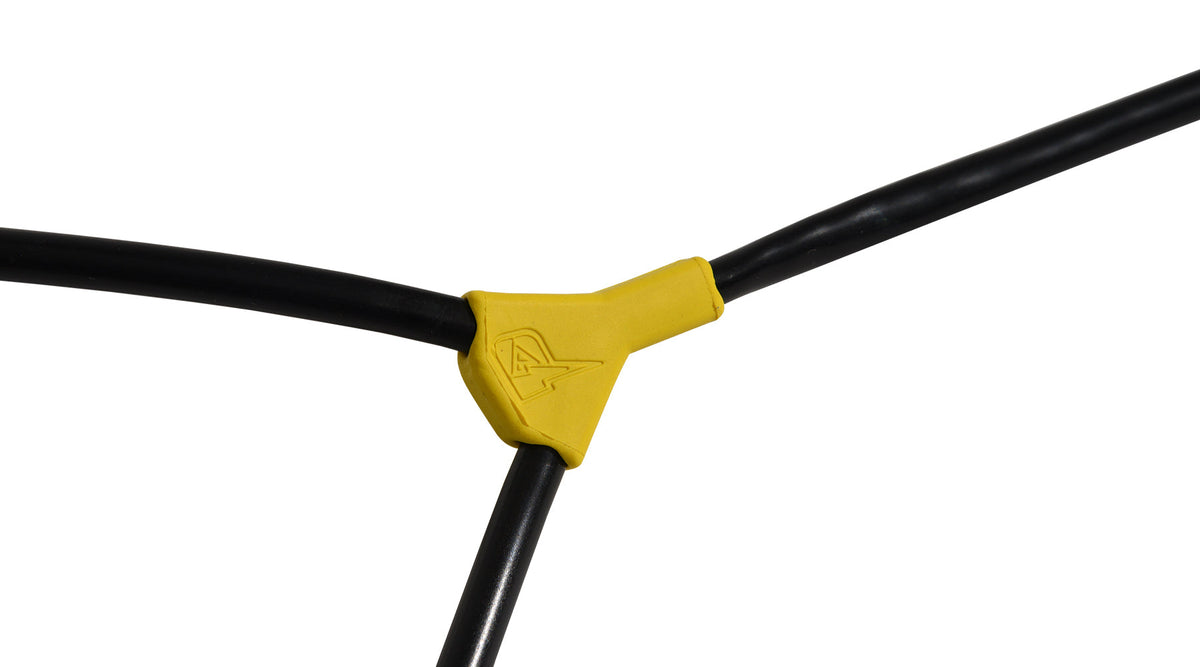 Close-up view of the yellow connector on the 65' Spectra Rope.