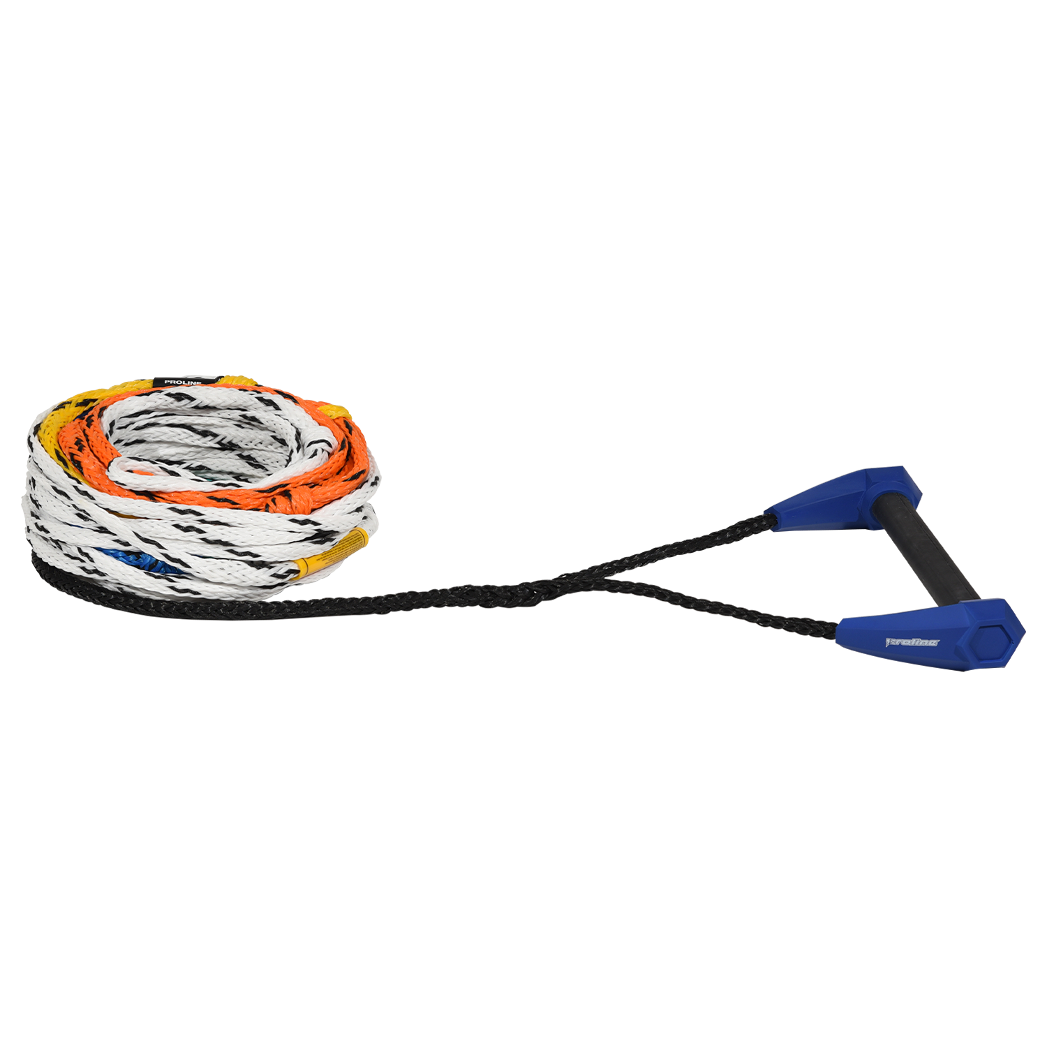 Torq Course Slalom Handle with 8-Section Mainline shown coiled with blue handle and multicolor rope.