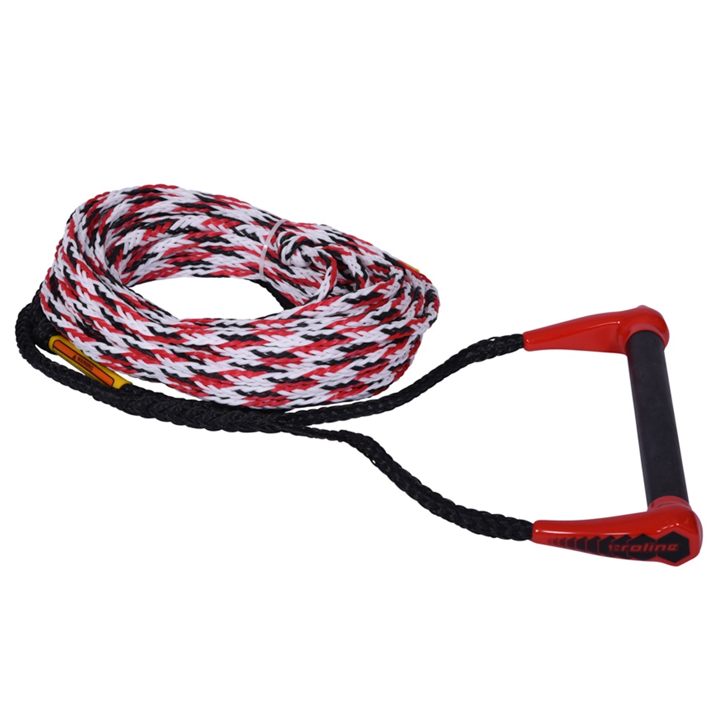 Side angle view of Sport Package with 75 mainline with a red and black handle and white, red, and black rope.