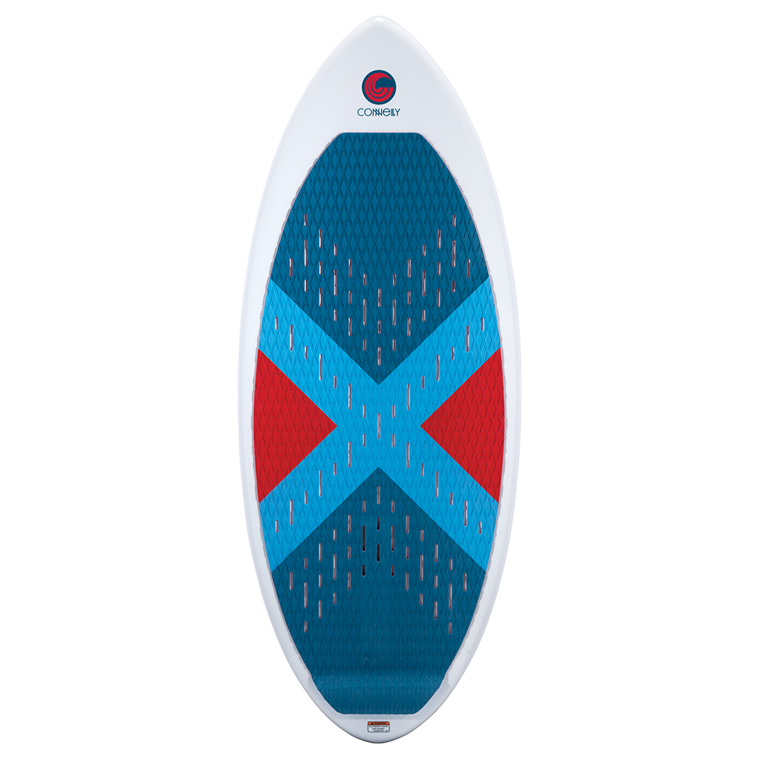 Top view of the Tracer Skim with a blue and red textured traction pad featuring an X-shaped pattern.
