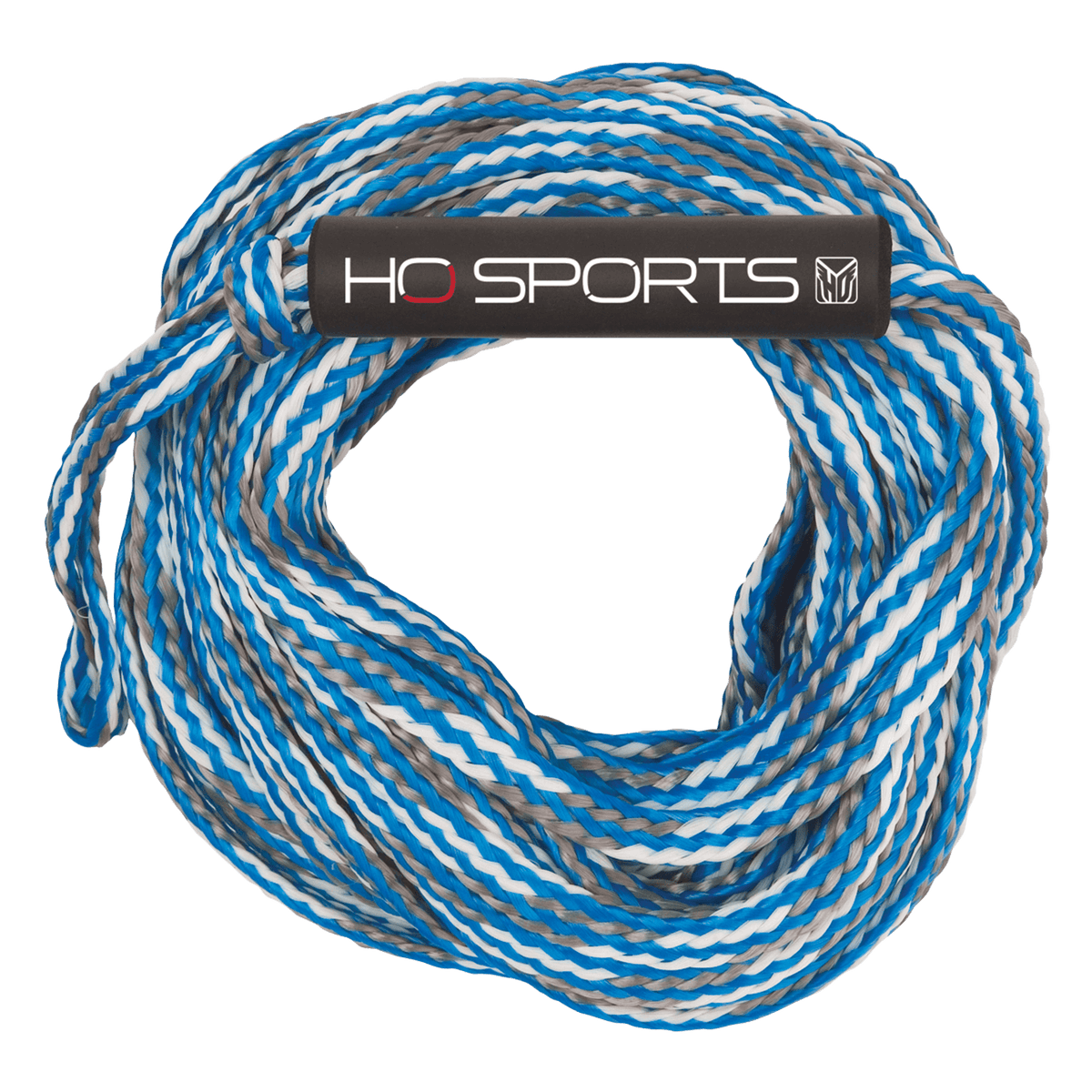 Coiled 2K Tube Rope in blue with a black "HO Sports" handle wrap.