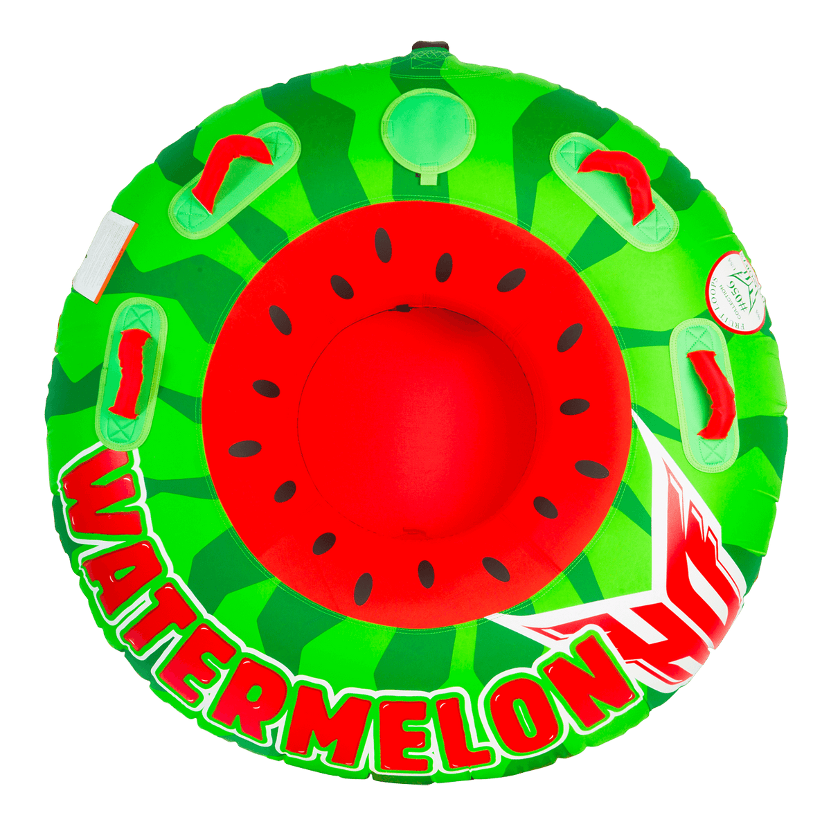 Top view of the Watermelon tube, featuring a red interior, black seed pattern, and green sides with bold "Watermelon" text.