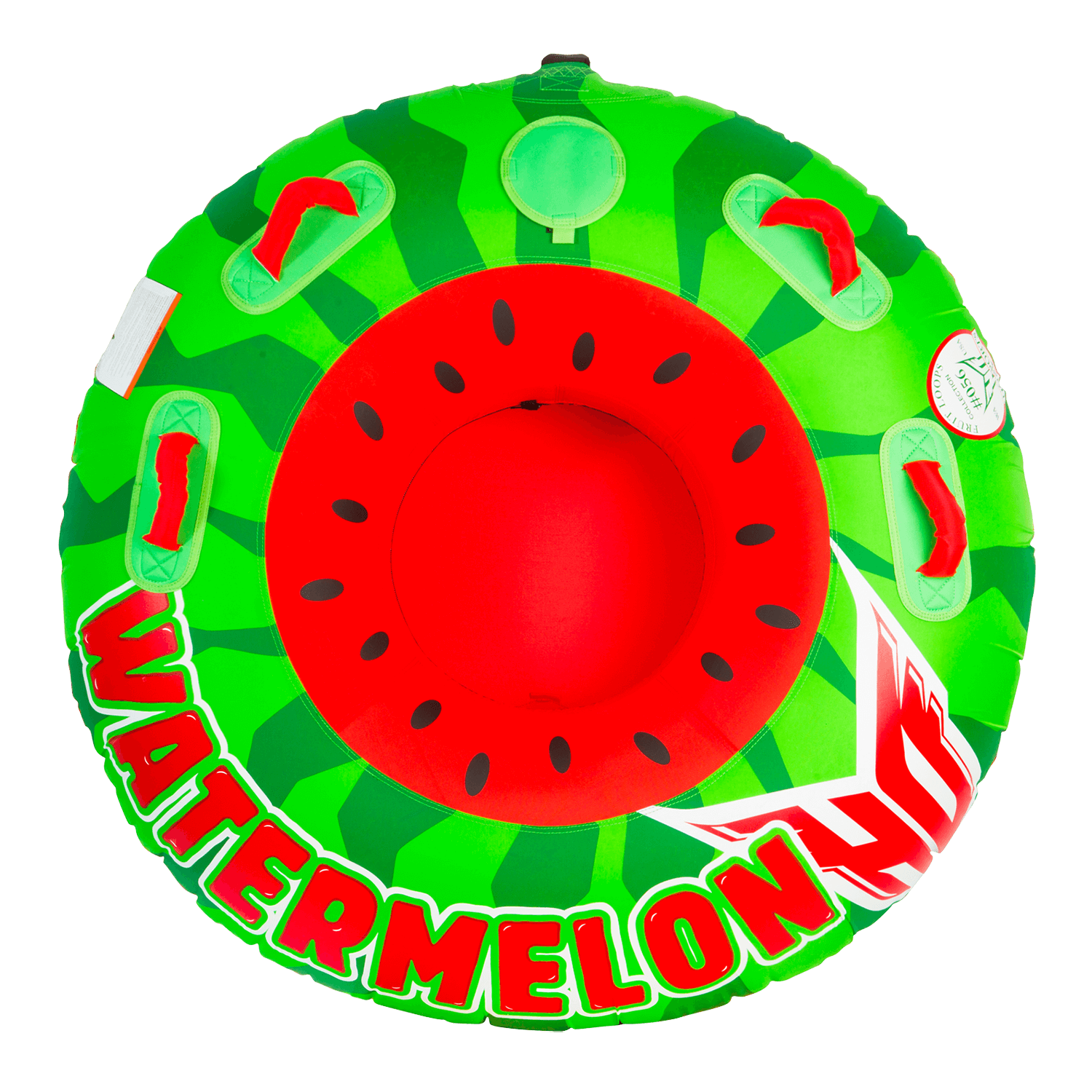 Top view of the Watermelon tube, featuring a red interior, black seed pattern, and green sides with bold "Watermelon" text.