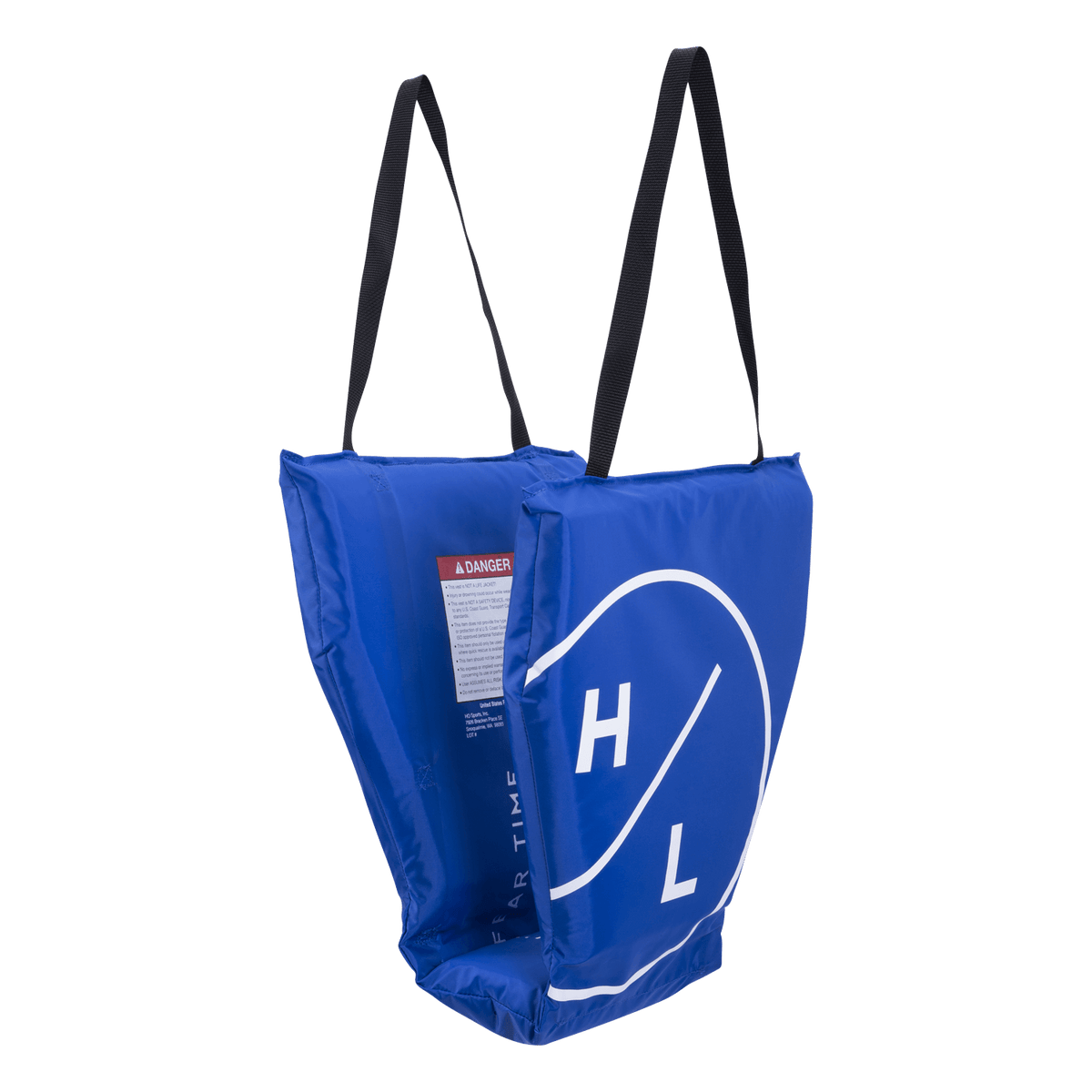 Blue HL Cove Cushion with black straps and white logo for hands-free relaxation.