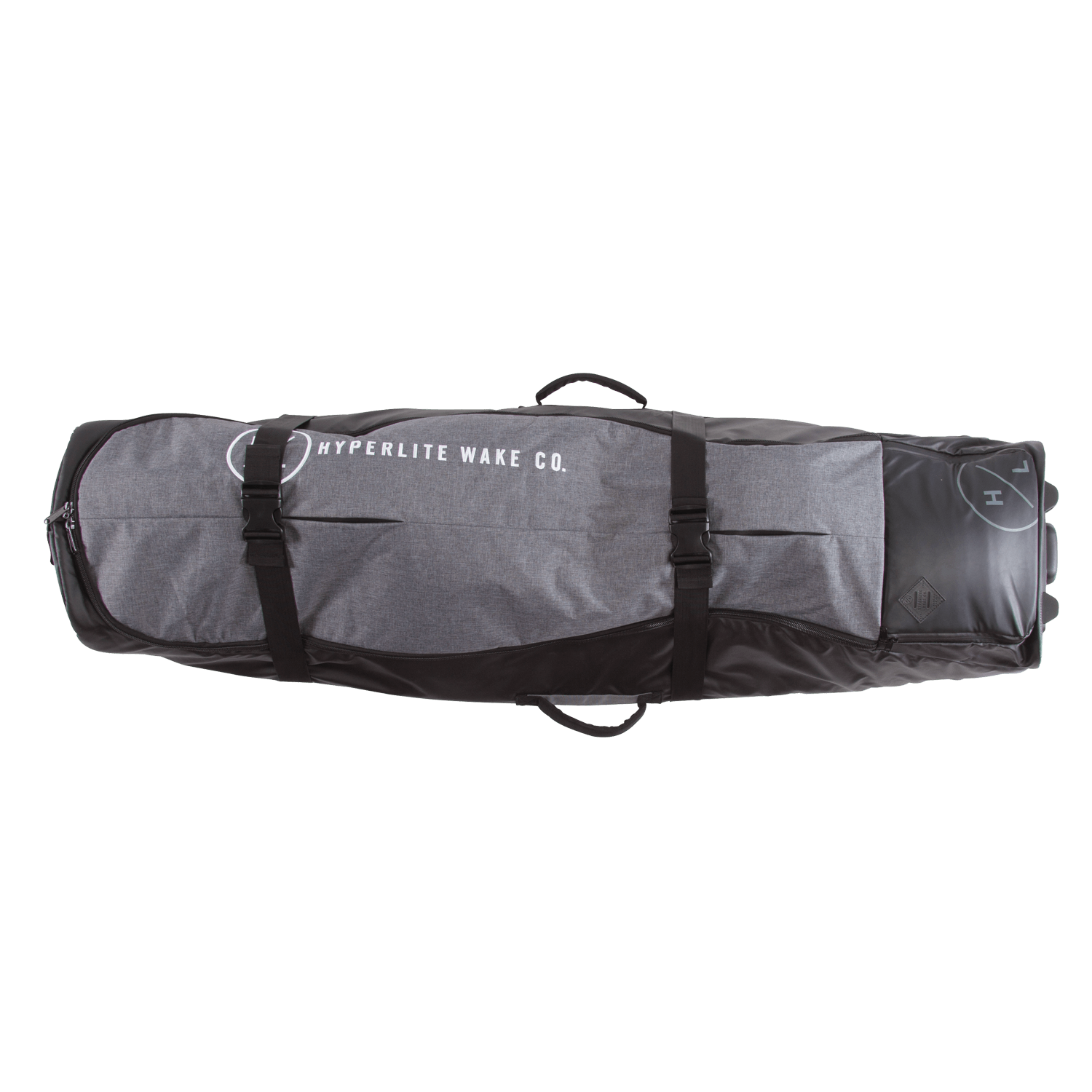 Hyperlite Wheelie Board Bag in gray/black, with handles/logo for your wakeboard adventure.