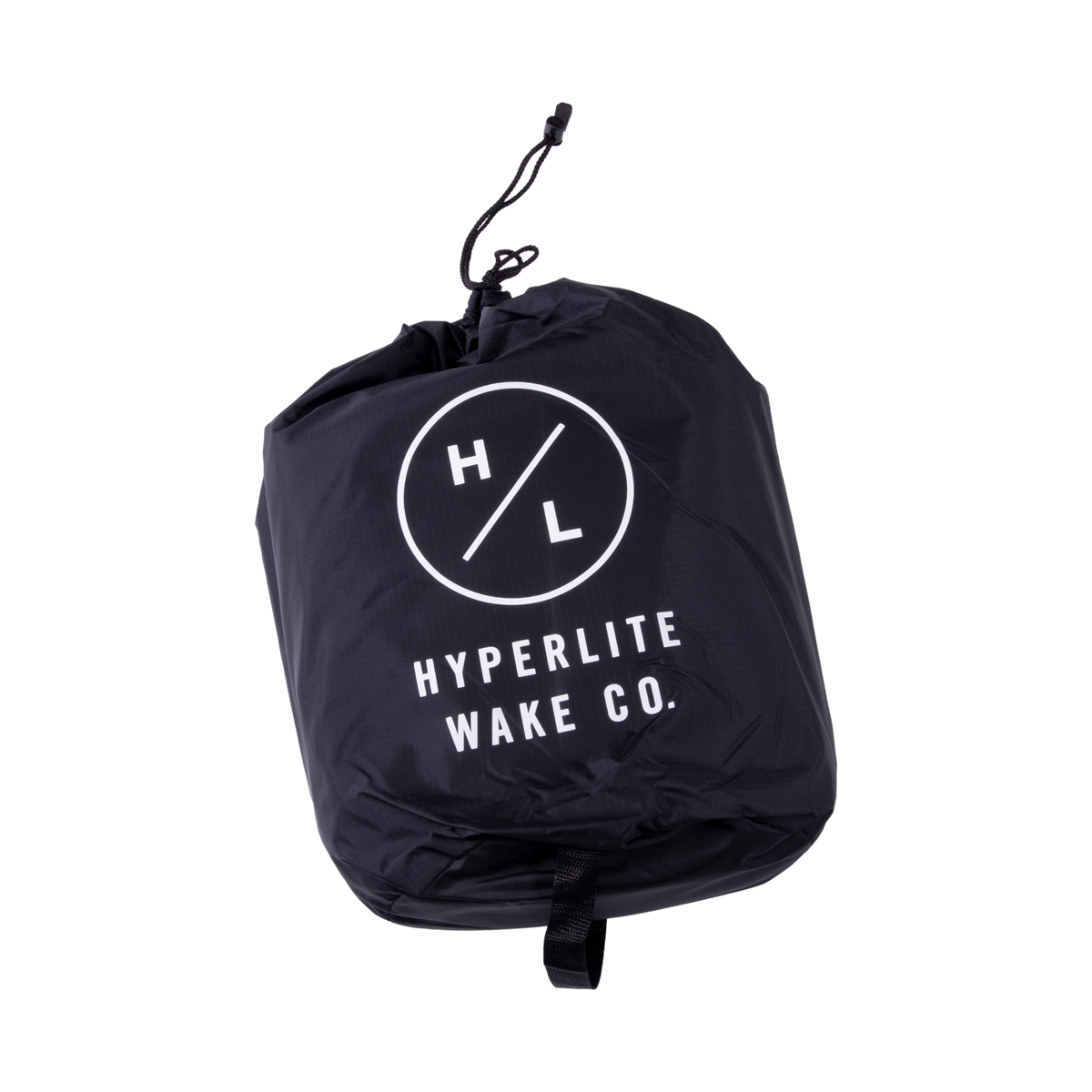 Black drawstring bag, HYPERLITE WAKE CO., fleece lining logo, heater hookup blanket.