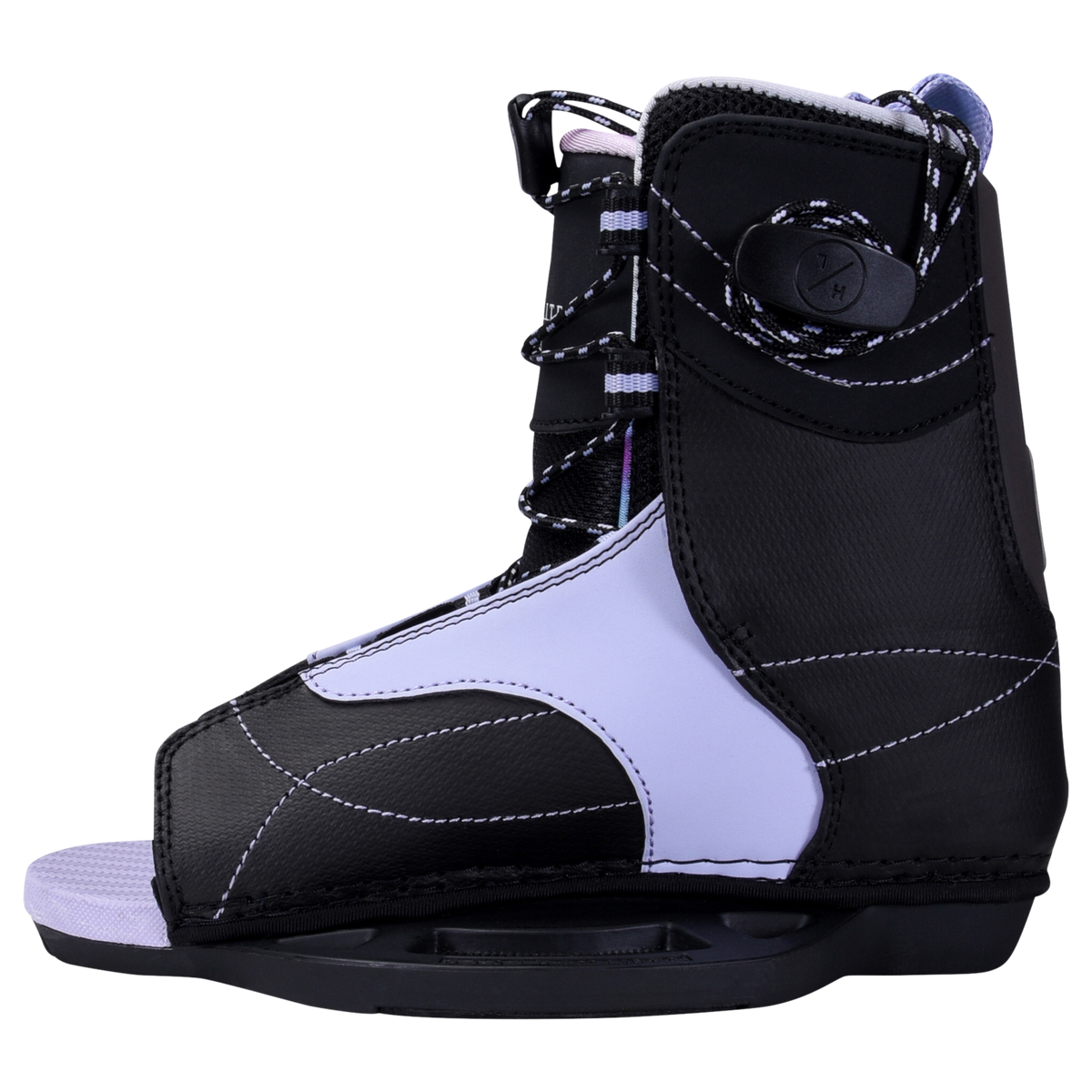 Jinx Girls: Adjustable black/white wakeboard boot with laces & stitching details.