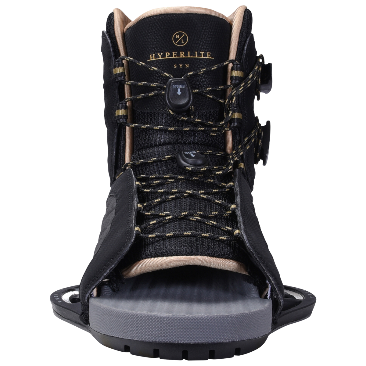 Front view of Syn Binding with black/beige accents and the Low Pro Plate System.