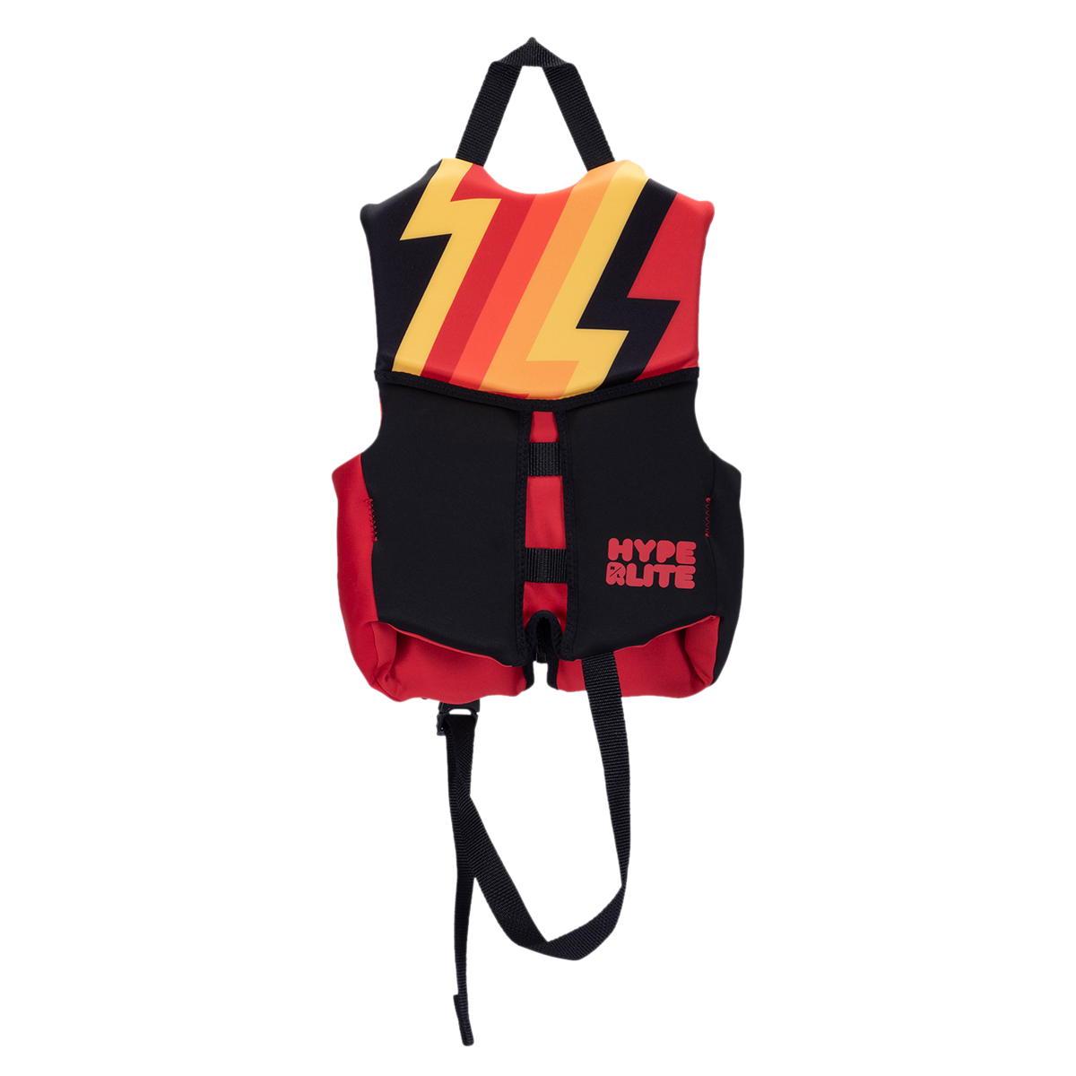 Boys Child Indy - CGA Vest: black/red, bold lightning design, perfect life-saving device.