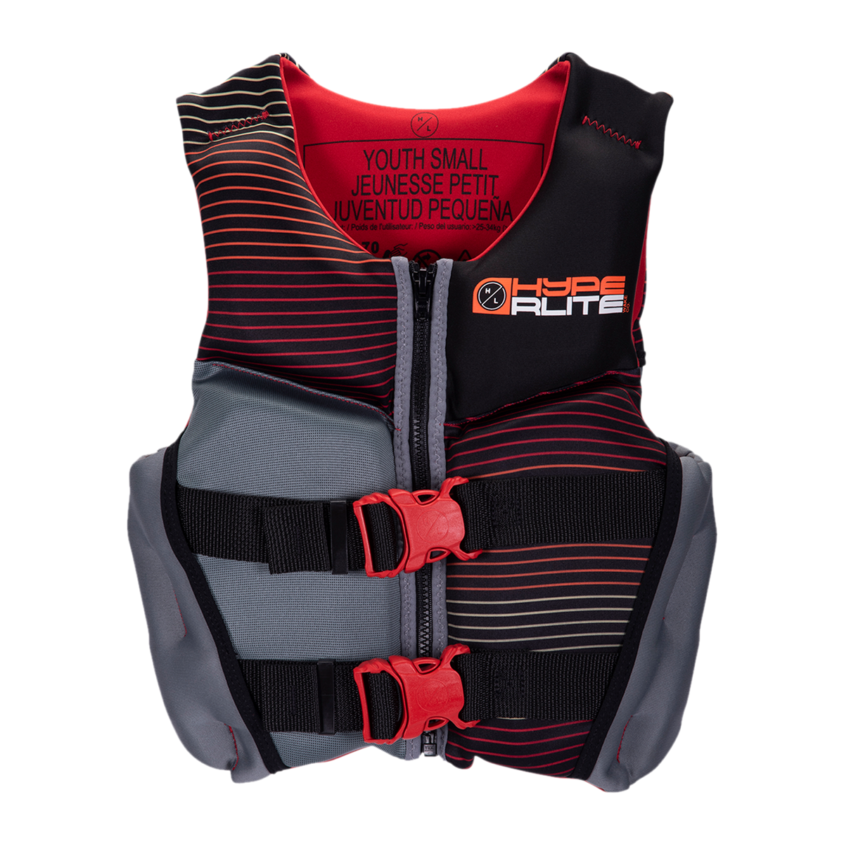 Boys Youth Indy - CGA Vest - Small, red/black, buckles/zipper, USCG approved.
