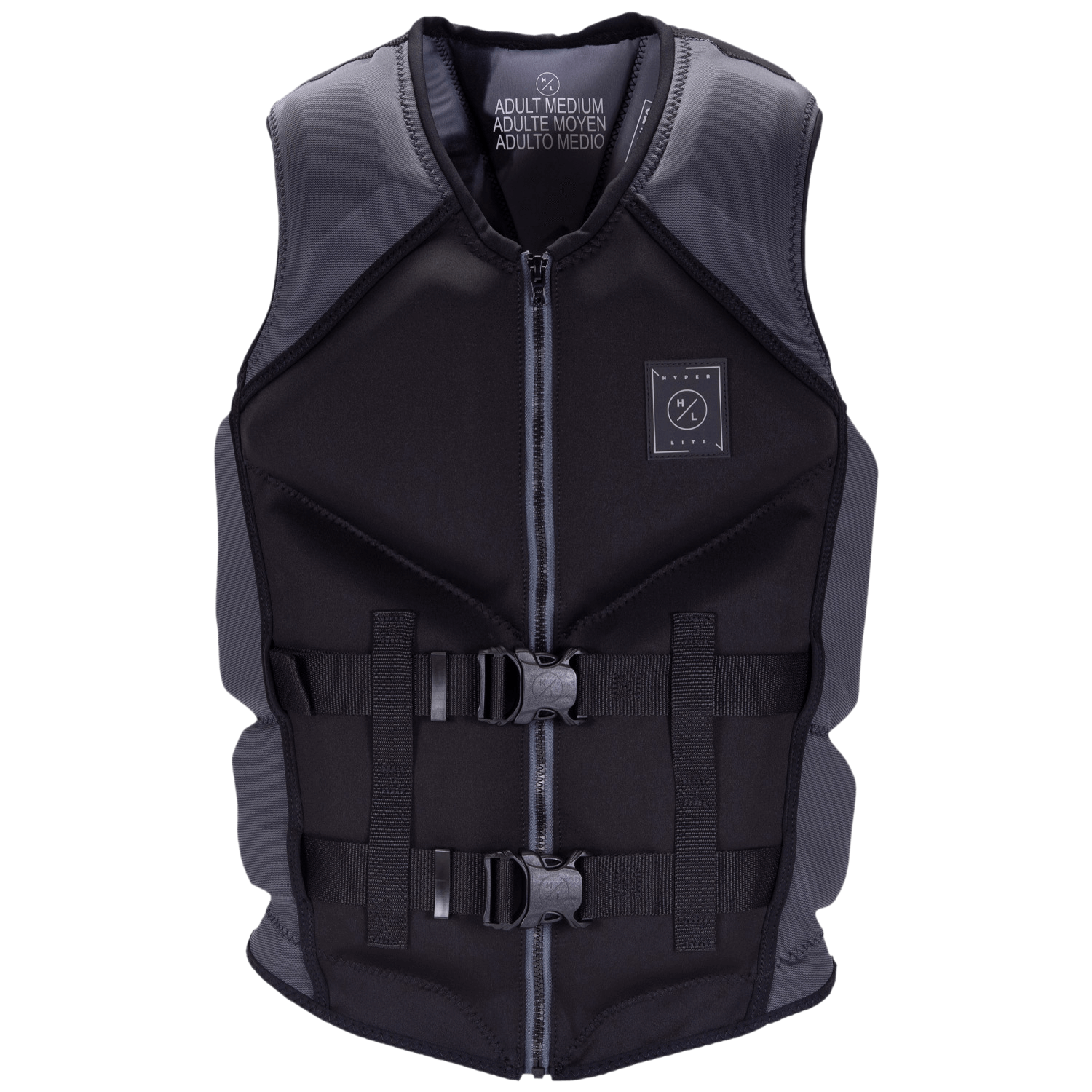 Caliber Mens CGA Vest: black & gray, front zippers, adjustable straps.