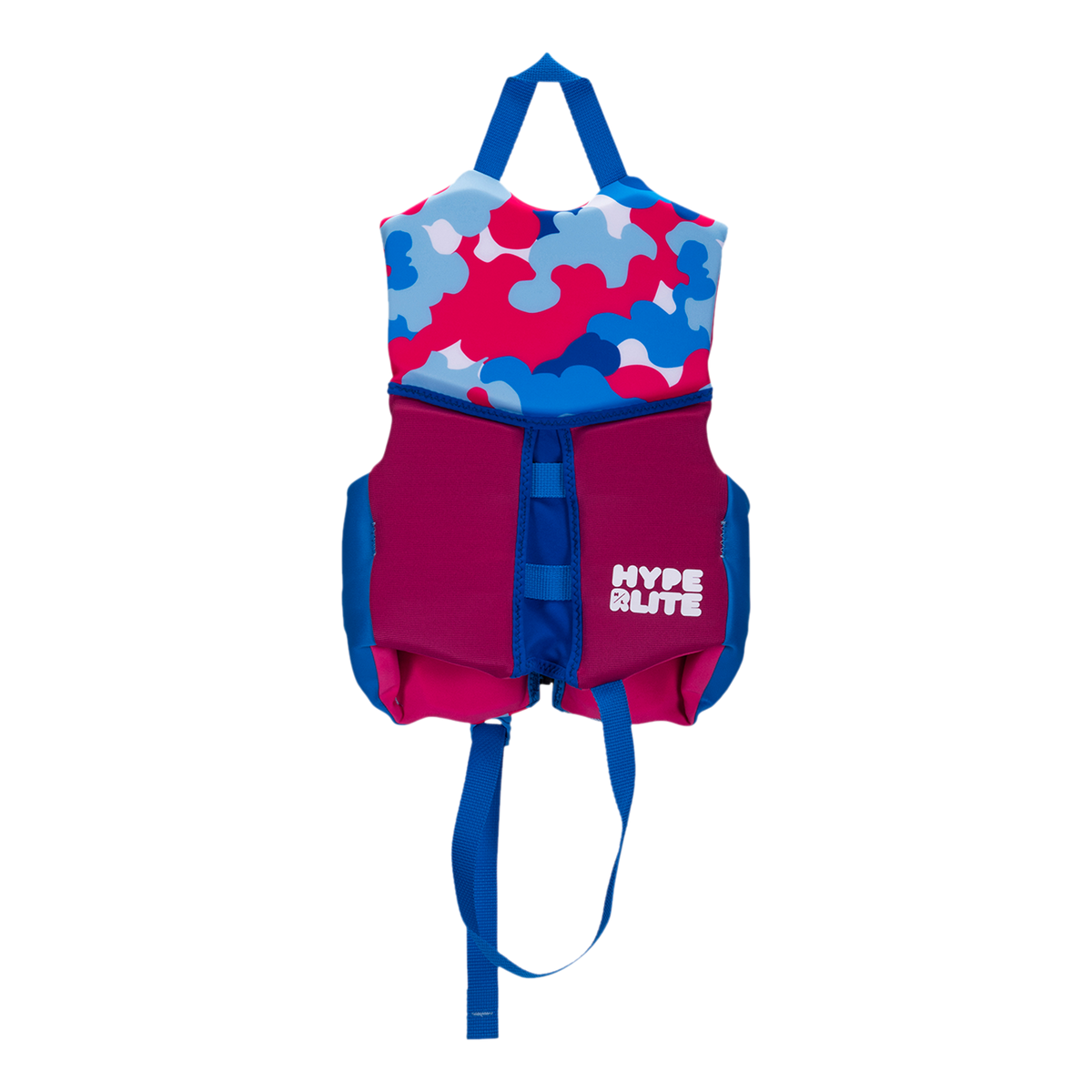 Girls Child Indy - CGA Vest in red, blue, and white camo for water safety.