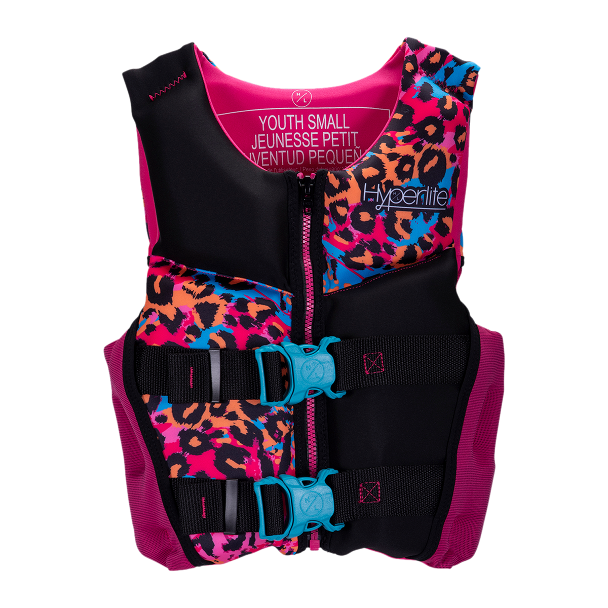 Girls Youth Indy Vest - Small with leopard print and pink, blue buckles.