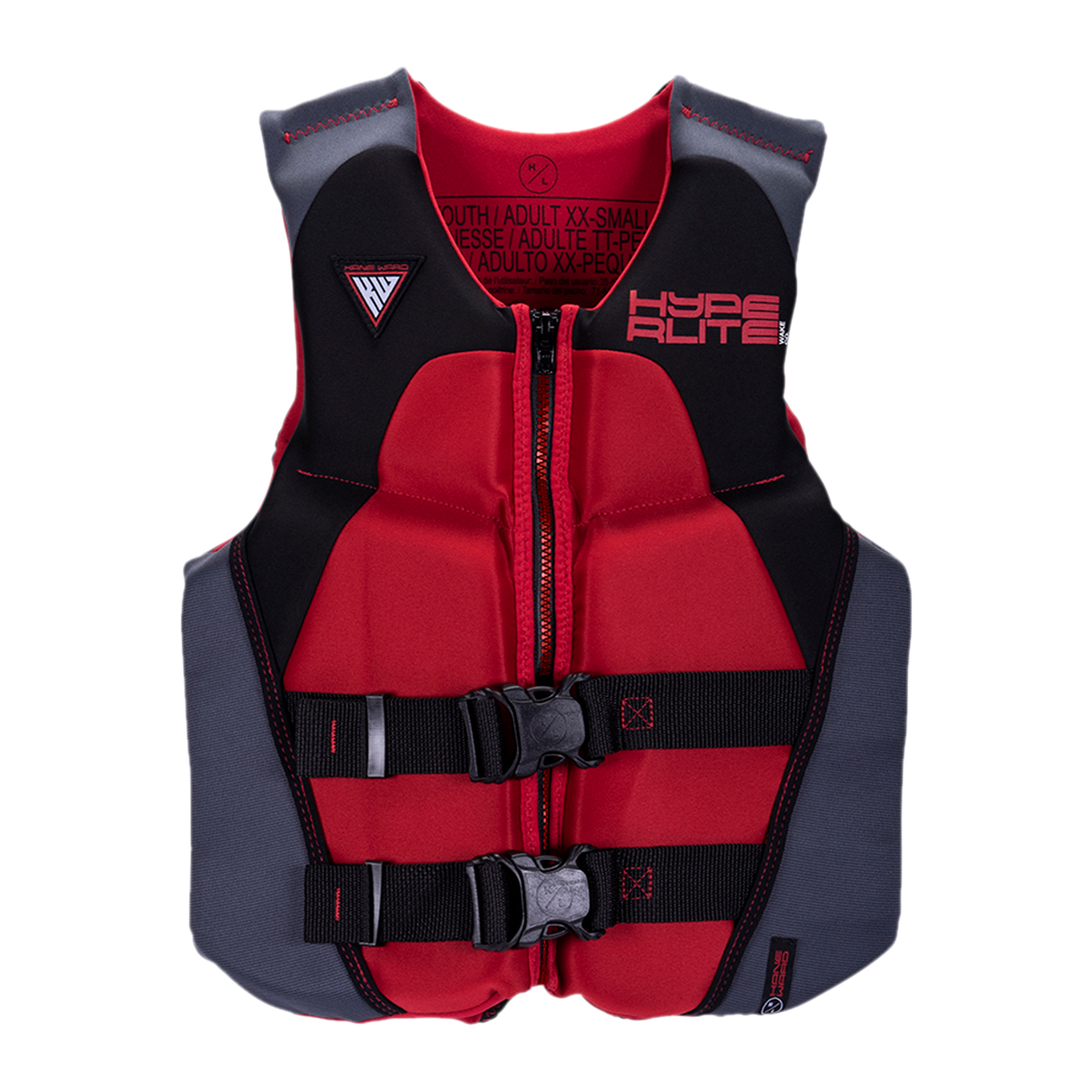 KW Pro Junior Indy CGA Vest, red/black with buckles & branding. Coast Guard Approved.