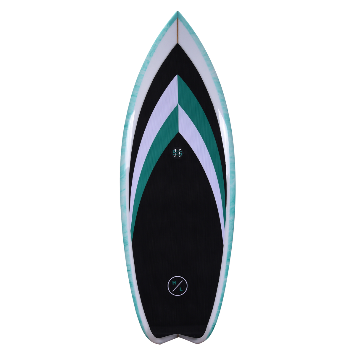 Frother 2.0: Black, turquoise, and white wakesurfer with chevron pattern.