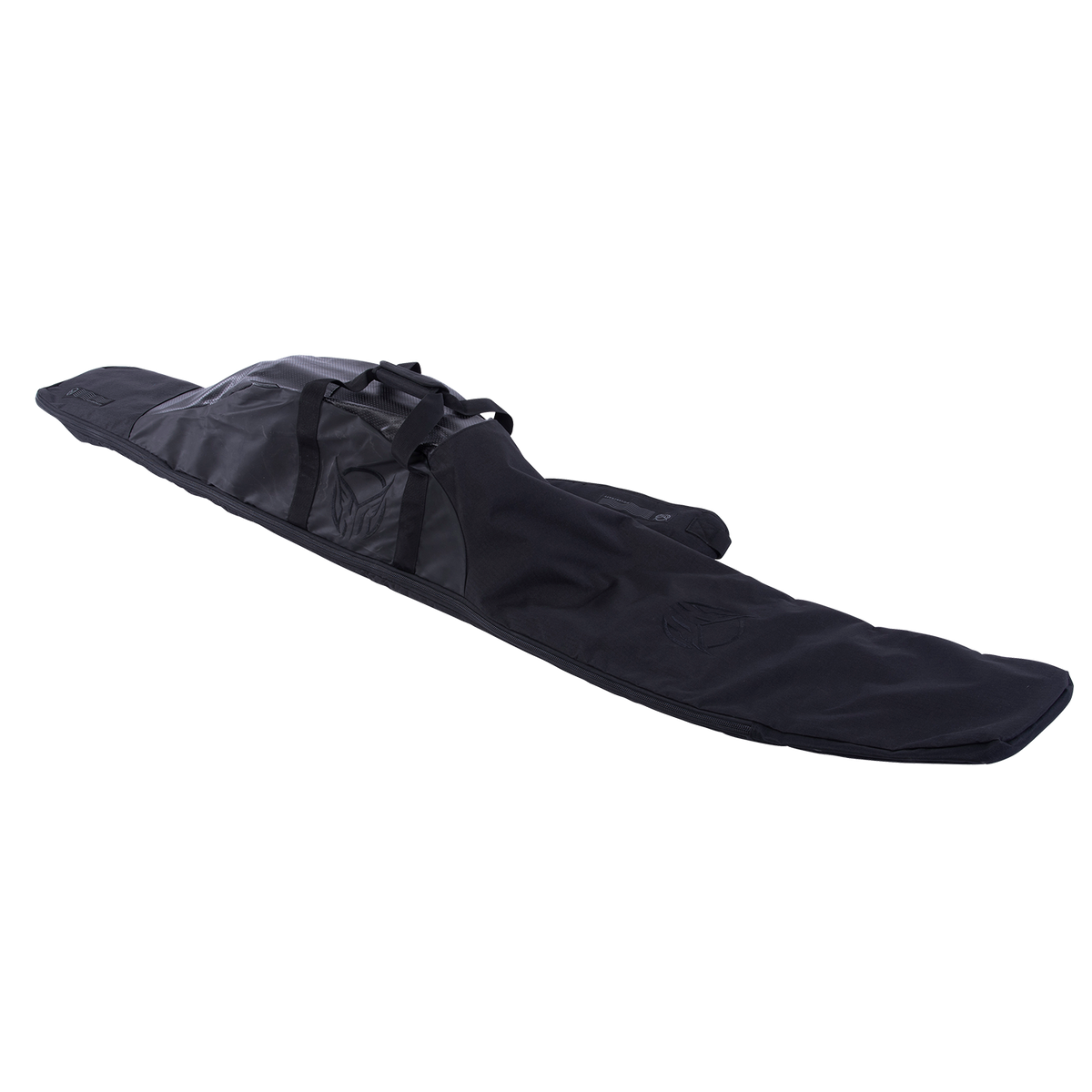 Black Hovercraft Ski Bag with a durable fabric exterior, carrying handles, and an embroidered logo on the front.