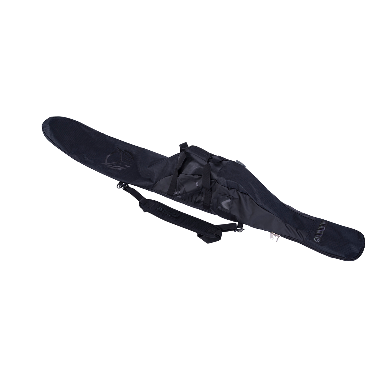 Side view of the Universal Slalom Bag - Black, displaying its flat, streamlined shape with carrying handles.