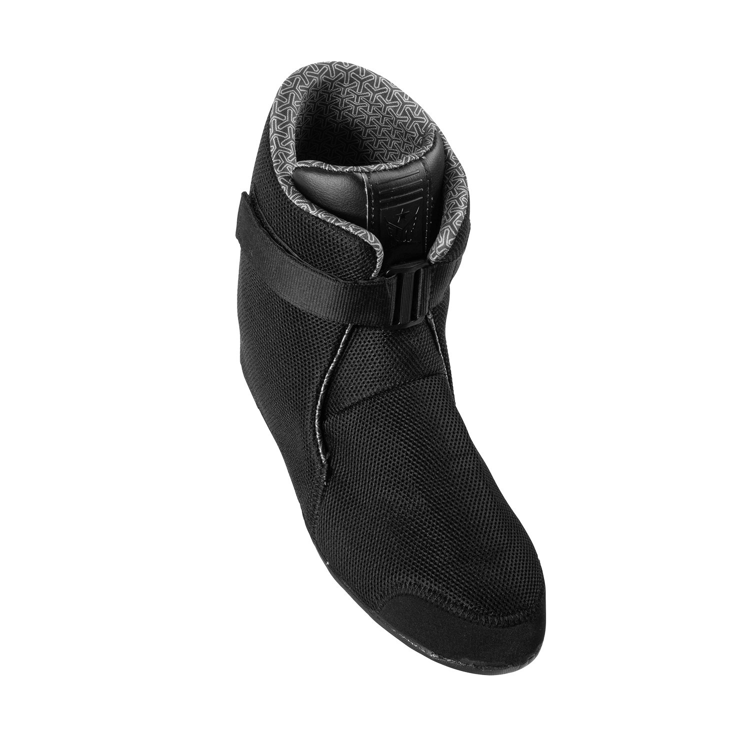 Angled view of the Syndicate Hardshell Liner, highlighting the black mesh exterior, ankle strap, and padded interior.