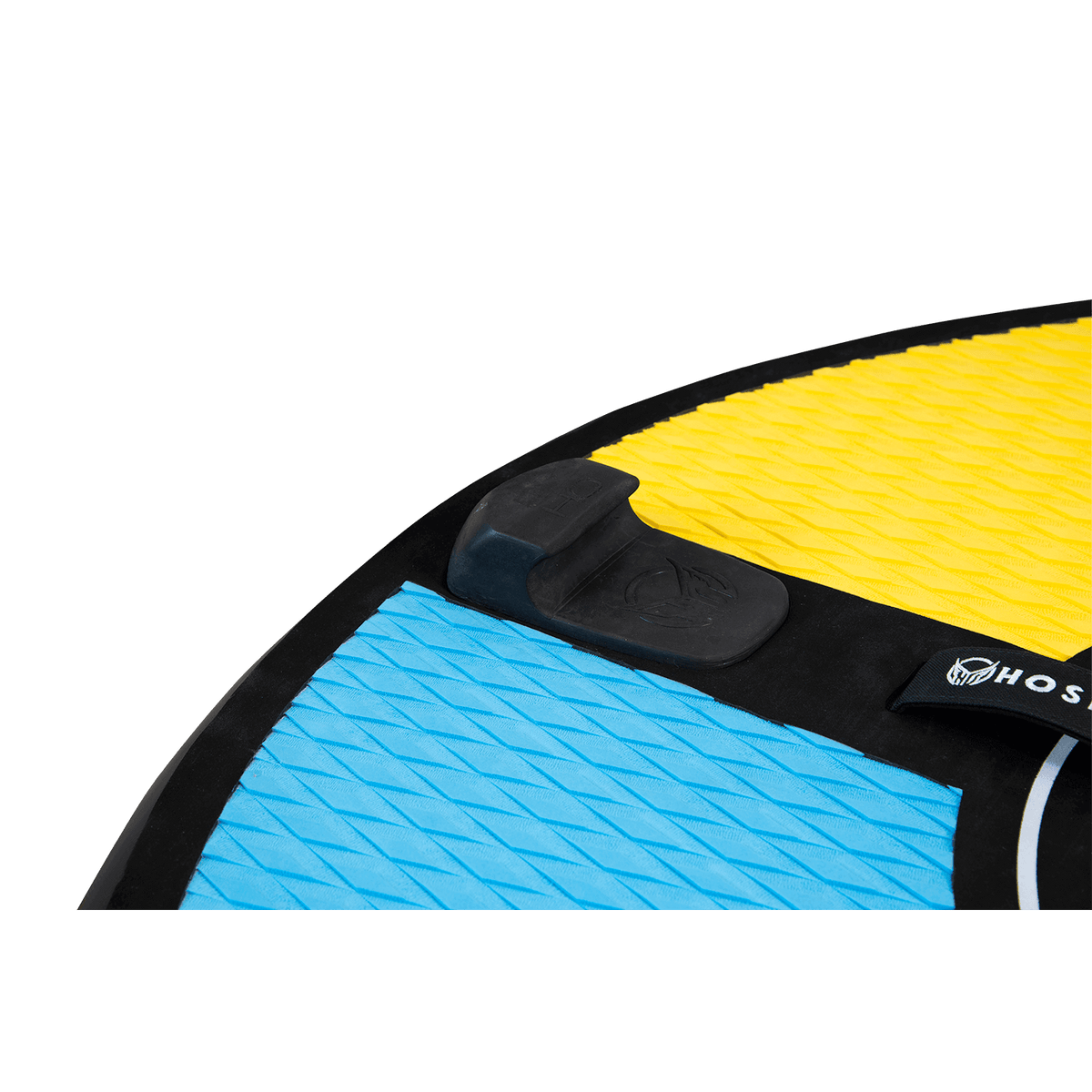 Close-up view of RAD 5 showing black foot strap and textured yellow and blue grip pads.