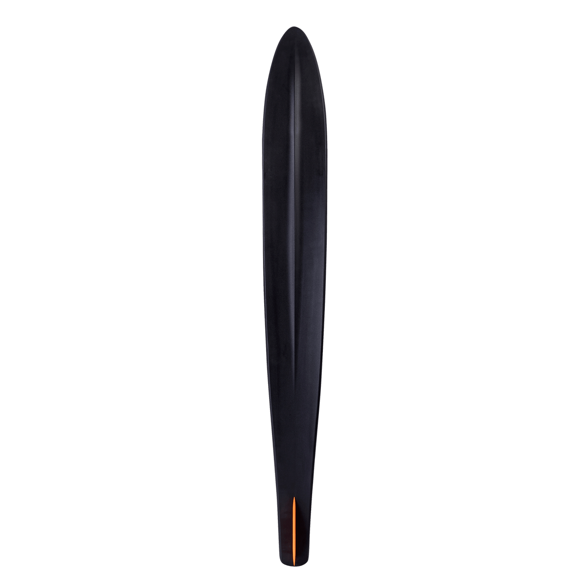 Bottom view of a Burner Combo waterski in solid black with a single fin.